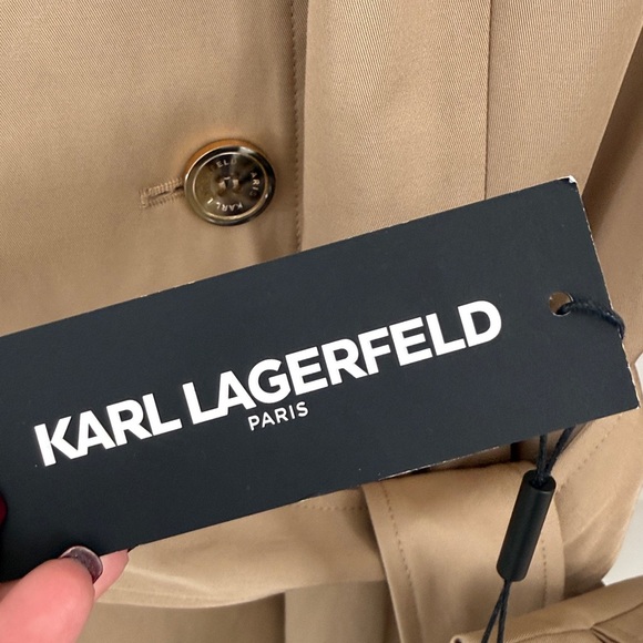 Karl Lagerfeld Paris Double-Breasted Peplum Trench Jacket - Size Large - Picture 13 of 15